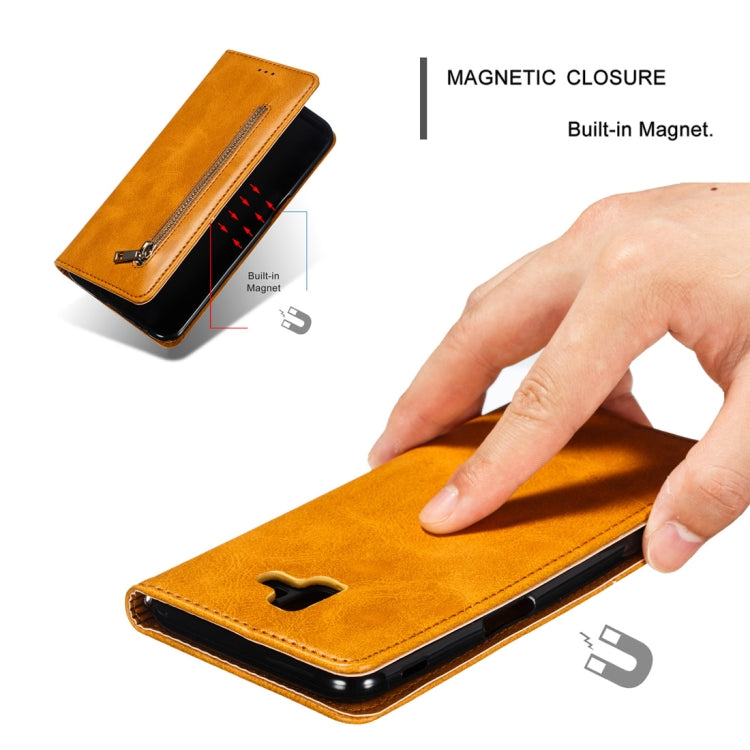 Calf Texture Zipper Magnetic Horizontal Flip Leather Case for Galaxy J6+ (2018), with Wallet & Holder & Card Slots