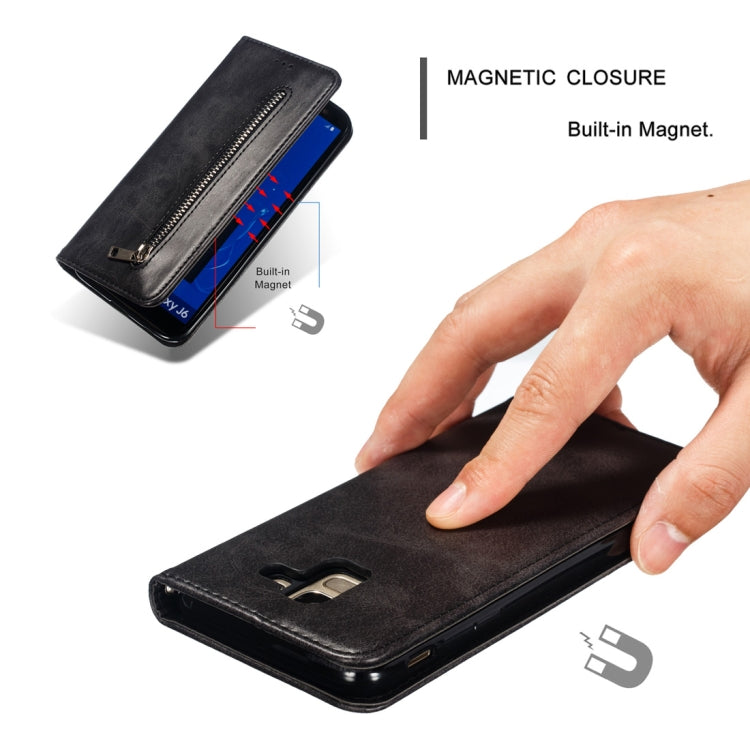 Calf Texture Zipper Magnetic Horizontal Flip Leather Case for Galaxy J6 (2018), with Wallet & Holder & Card Slots