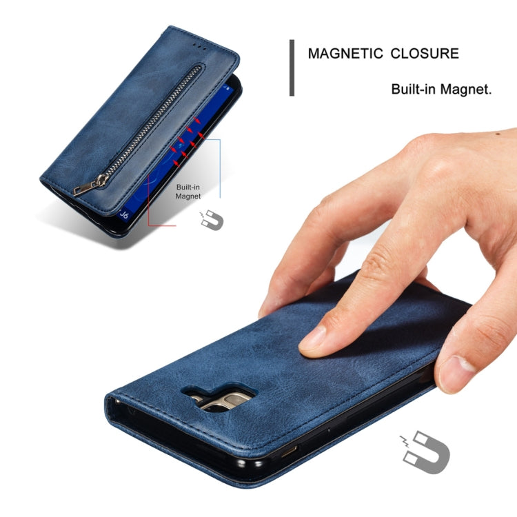 Calf Texture Zipper Magnetic Horizontal Flip Leather Case for Galaxy J6 (2018), with Wallet & Holder & Card Slots