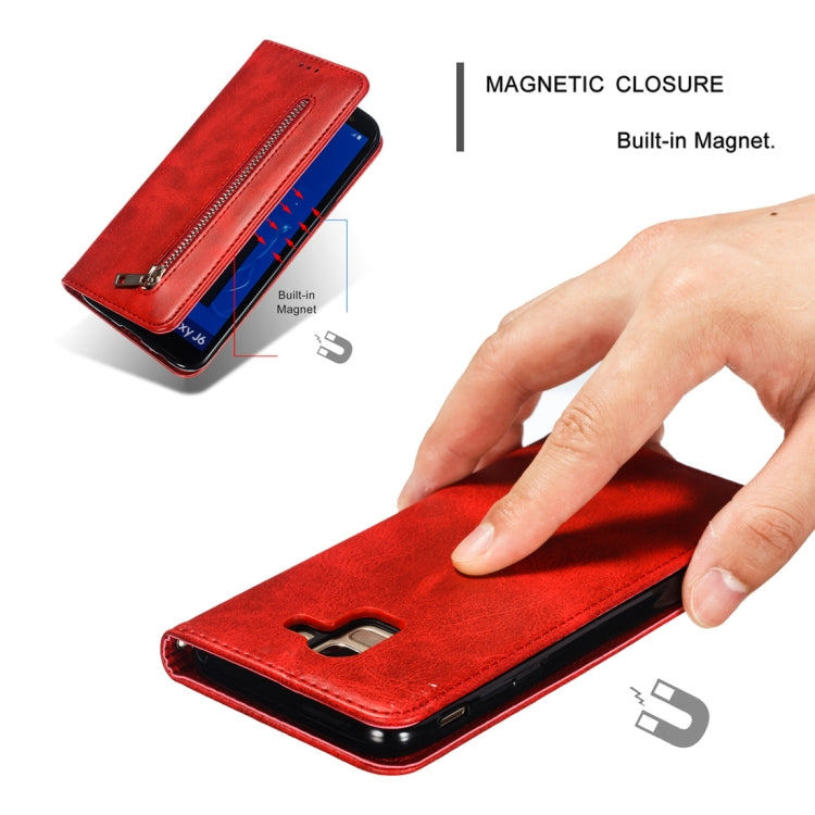Calf Texture Zipper Magnetic Horizontal Flip Leather Case for Galaxy J6 (2018), with Wallet & Holder & Card Slots