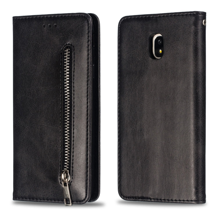 Calf Texture Zipper Magnetic Horizontal Flip Leather Case for Galaxy J330 (J3 2017), with Wallet & Holder & Card Slots