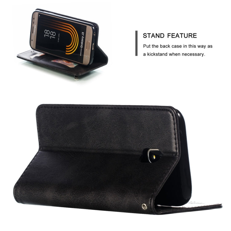Calf Texture Zipper Magnetic Horizontal Flip Leather Case for Galaxy J330 (J3 2017), with Wallet & Holder & Card Slots