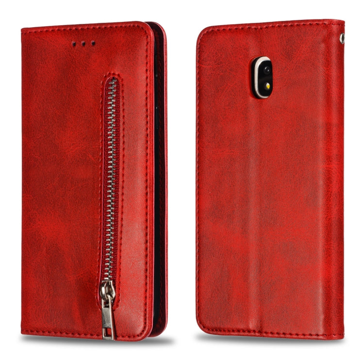 Calf Texture Zipper Magnetic Horizontal Flip Leather Case for Galaxy J330 (J3 2017), with Wallet & Holder & Card Slots