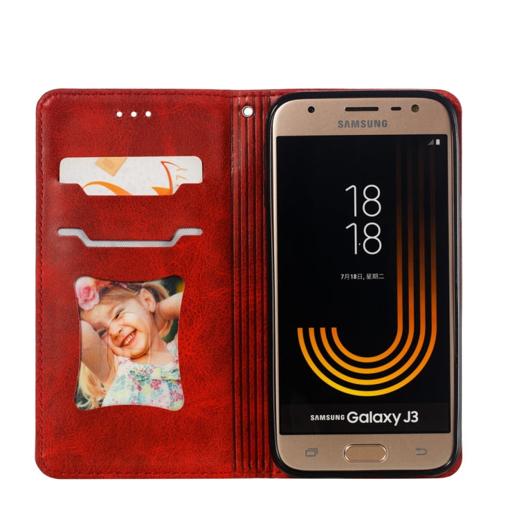 Calf Texture Zipper Magnetic Horizontal Flip Leather Case for Galaxy J330 (J3 2017), with Wallet & Holder & Card Slots