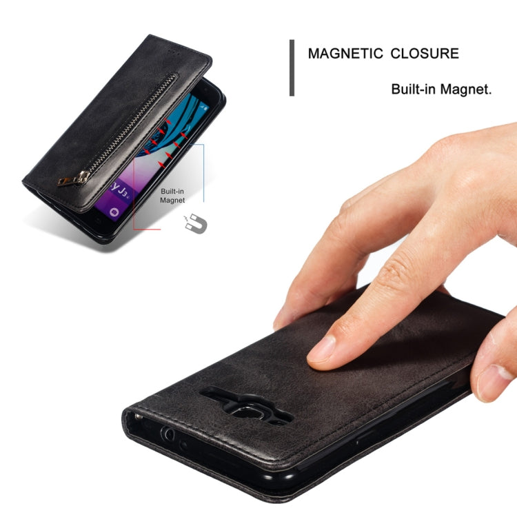 Calf Texture Zipper Magnetic Horizontal Flip Leather Case for Galaxy J310 / J3, with Wallet & Holder & Card Slots