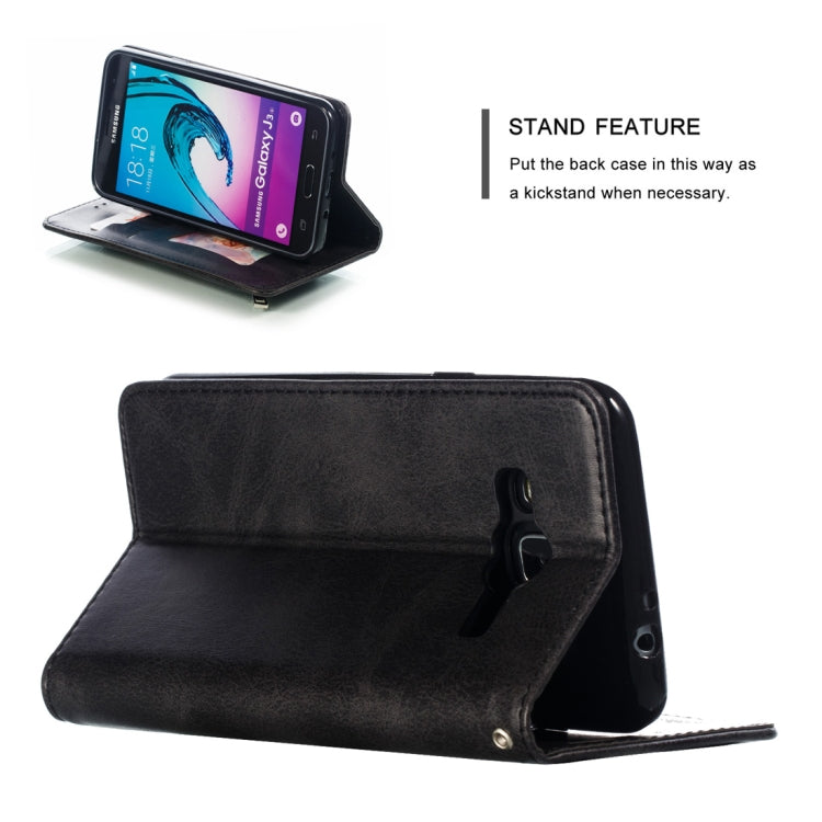 Calf Texture Zipper Magnetic Horizontal Flip Leather Case for Galaxy J310 / J3, with Wallet & Holder & Card Slots
