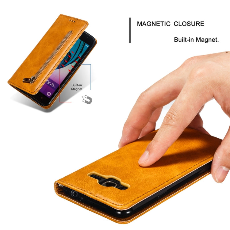 Calf Texture Zipper Magnetic Horizontal Flip Leather Case for Galaxy J310 / J3, with Wallet & Holder & Card Slots