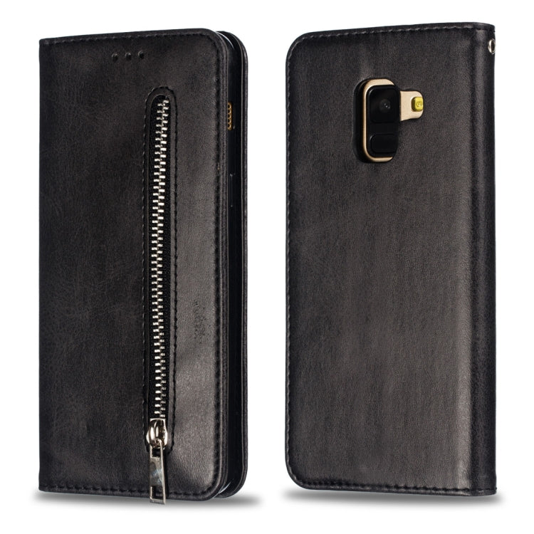 Calf Texture Zipper Magnetic Horizontal Flip Leather Case for Galaxy A8 (2018), with Wallet & Holder & Card Slots