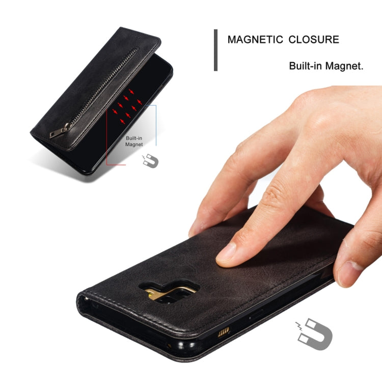 Calf Texture Zipper Magnetic Horizontal Flip Leather Case for Galaxy A8 (2018), with Wallet & Holder & Card Slots