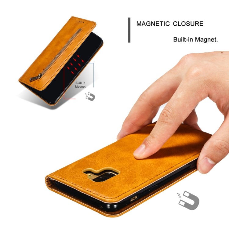 Calf Texture Zipper Magnetic Horizontal Flip Leather Case for Galaxy A8 (2018), with Wallet & Holder & Card Slots