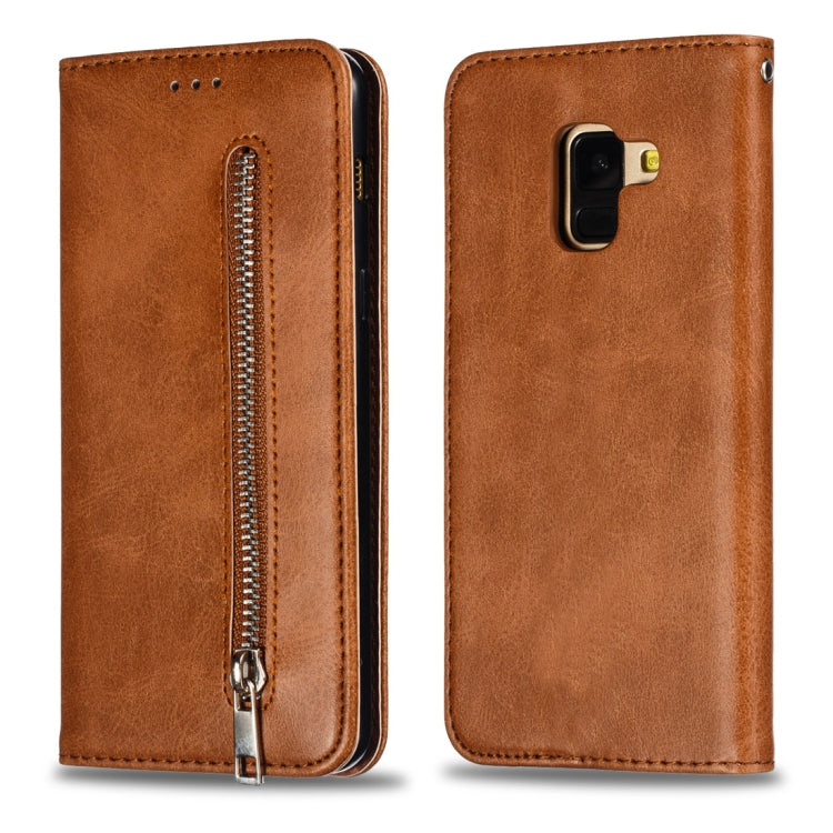 Calf Texture Zipper Magnetic Horizontal Flip Leather Case for Galaxy A8 (2018), with Wallet & Holder & Card Slots