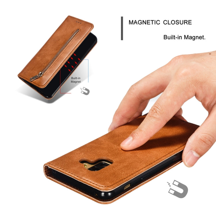 Calf Texture Zipper Magnetic Horizontal Flip Leather Case for Galaxy A8 (2018), with Wallet & Holder & Card Slots
