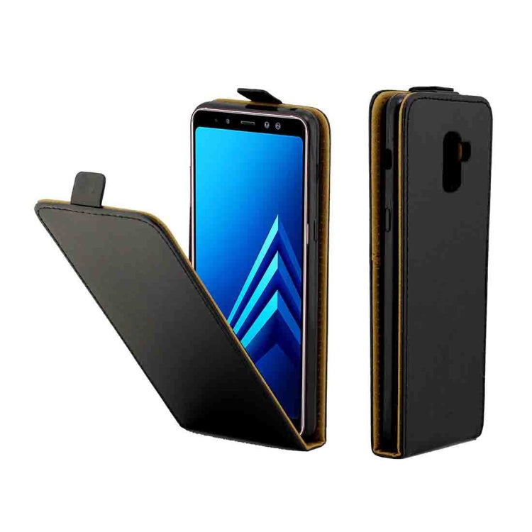 For Galaxy A8+ (2018) Vertical Flip Leather Protective Back Cover Case with Card Slot(Black)