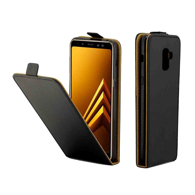 For Galaxy A8 (2018) Vertical Flip Leather Protective Back Cover Case with Card Slot(Black)