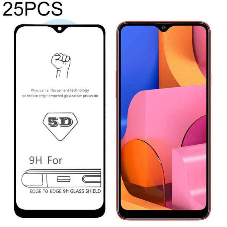 25 PCS For Galaxy A20s 9H 5D Full Glue Full Screen Tempered Glass Film