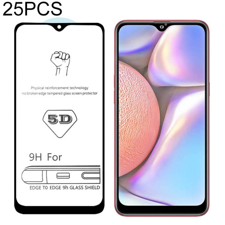 25 PCS For Galaxy A10s 9H 5D Full Glue Full Screen Tempered Glass Film