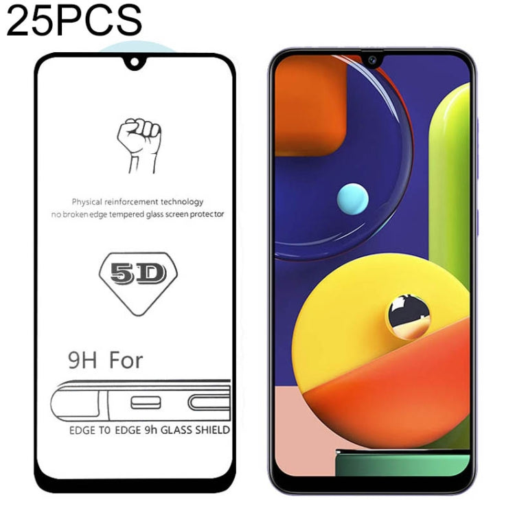 25 PCS For Galaxy A50s 9H 5D Full Glue Full Screen Tempered Glass Film