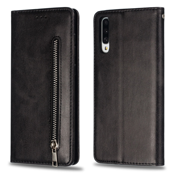 Calf Texture Zipper Magnetic Horizontal Flip Leather Case for Galaxy A70, with Wallet & Holder & Card Slots