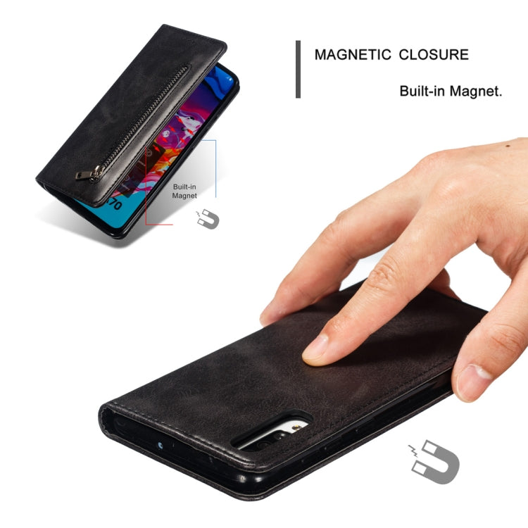 Calf Texture Zipper Magnetic Horizontal Flip Leather Case for Galaxy A70, with Wallet & Holder & Card Slots
