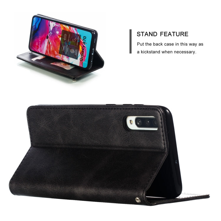Calf Texture Zipper Magnetic Horizontal Flip Leather Case for Galaxy A70, with Wallet & Holder & Card Slots