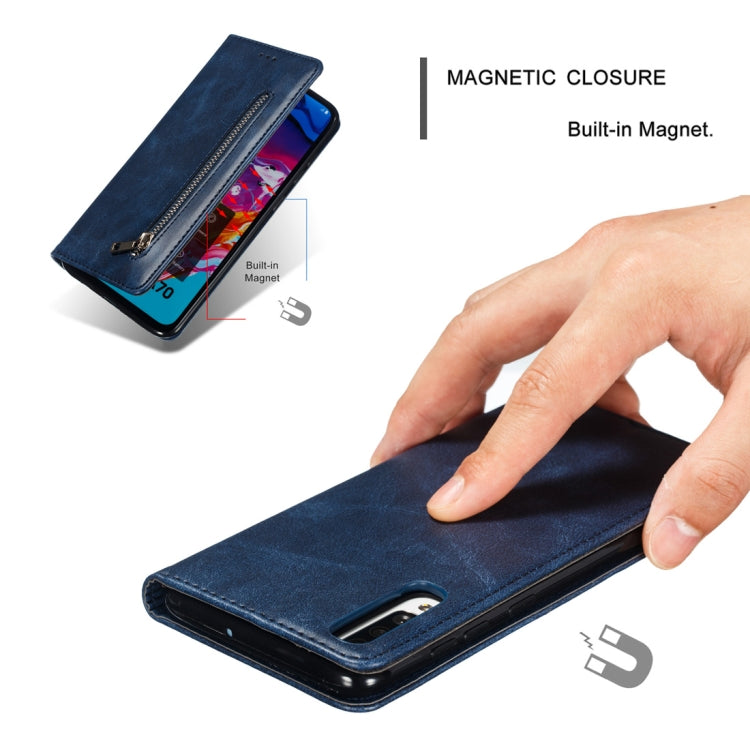 Calf Texture Zipper Magnetic Horizontal Flip Leather Case for Galaxy A70, with Wallet & Holder & Card Slots