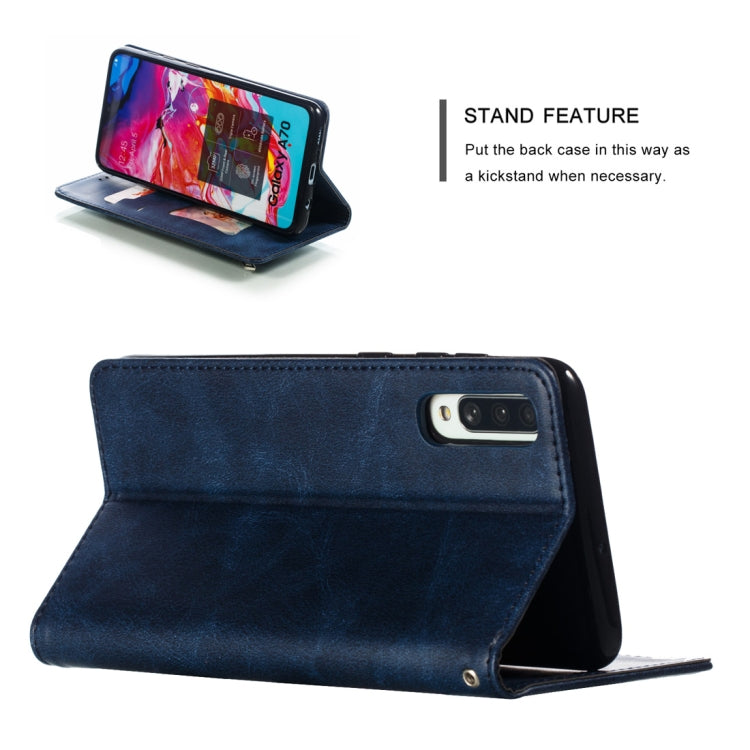 Calf Texture Zipper Magnetic Horizontal Flip Leather Case for Galaxy A70, with Wallet & Holder & Card Slots