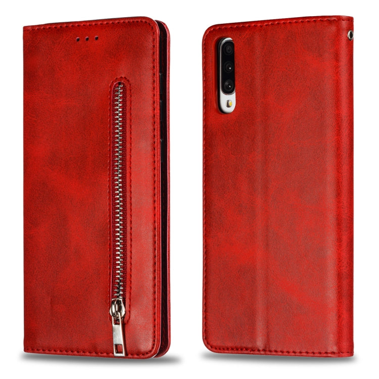 Calf Texture Zipper Magnetic Horizontal Flip Leather Case for Galaxy A70, with Wallet & Holder & Card Slots