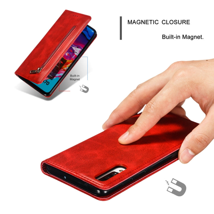 Calf Texture Zipper Magnetic Horizontal Flip Leather Case for Galaxy A70, with Wallet & Holder & Card Slots