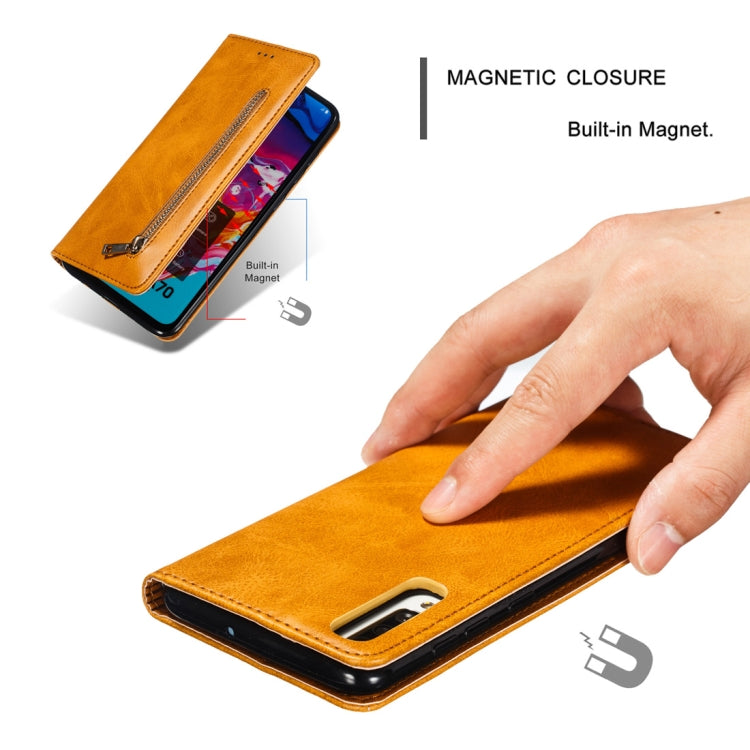 Calf Texture Zipper Magnetic Horizontal Flip Leather Case for Galaxy A70, with Wallet & Holder & Card Slots