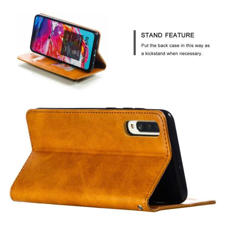Calf Texture Zipper Magnetic Horizontal Flip Leather Case for Galaxy A70, with Wallet & Holder & Card Slots