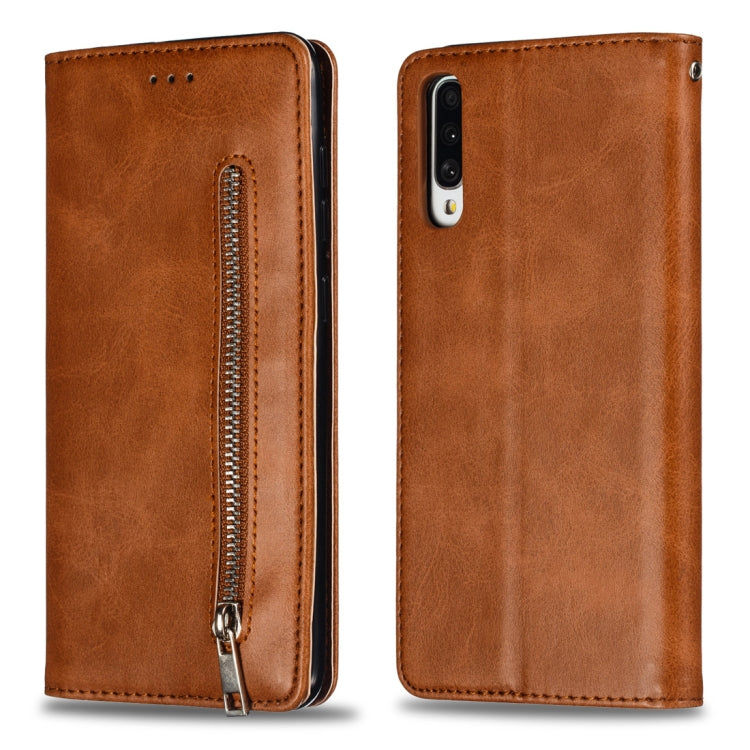Calf Texture Zipper Magnetic Horizontal Flip Leather Case for Galaxy A70, with Wallet & Holder & Card Slots