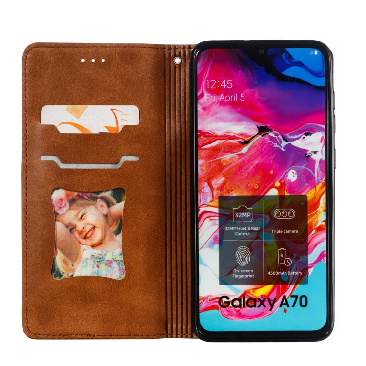 Calf Texture Zipper Magnetic Horizontal Flip Leather Case for Galaxy A70, with Wallet & Holder & Card Slots