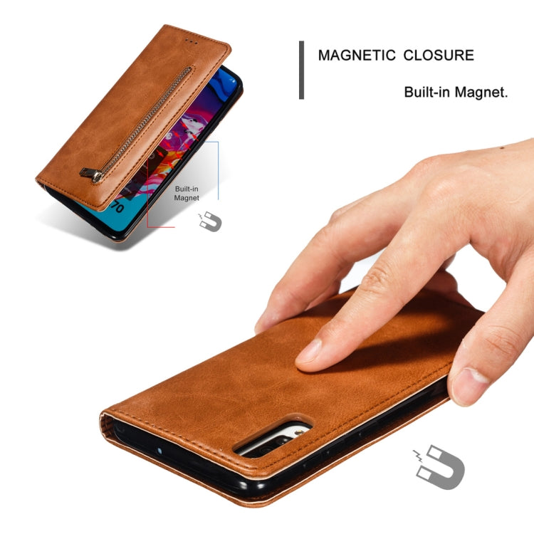 Calf Texture Zipper Magnetic Horizontal Flip Leather Case for Galaxy A70, with Wallet & Holder & Card Slots
