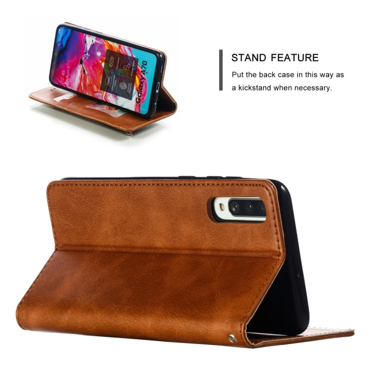 Calf Texture Zipper Magnetic Horizontal Flip Leather Case for Galaxy A70, with Wallet & Holder & Card Slots