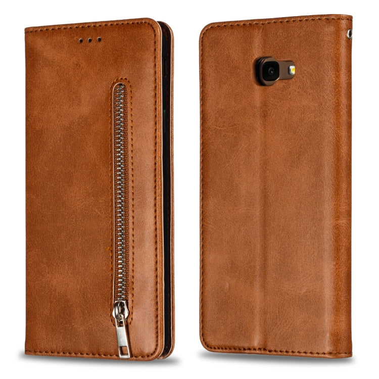 Calf Texture Zipper Magnetic Horizontal Flip Leather Case for Galaxy J4+, with Wallet & Holder & Card Slots