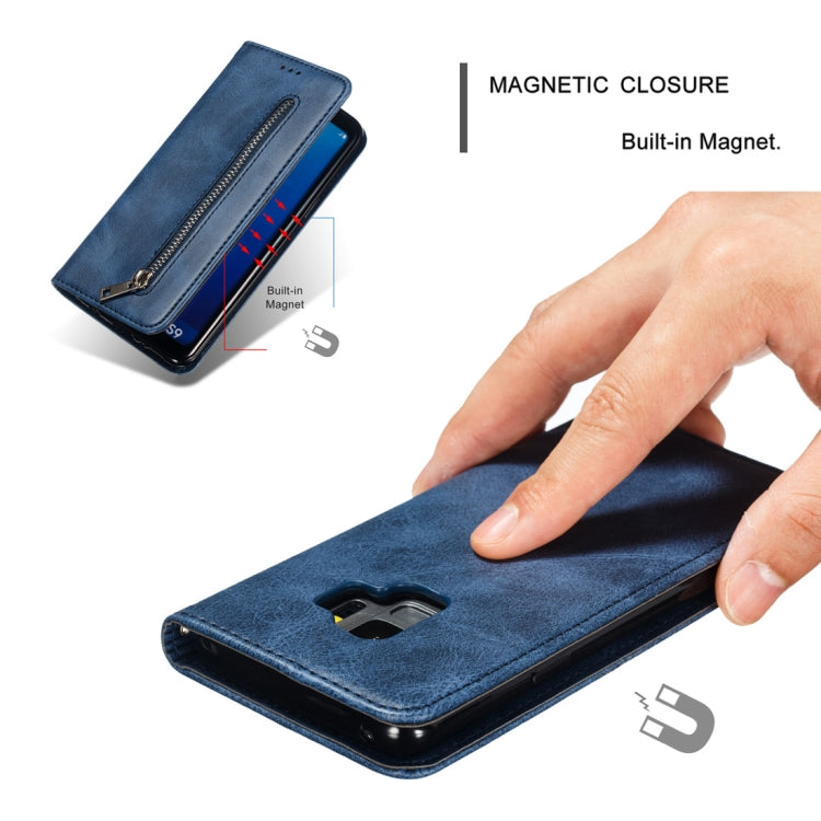 Calf Texture Zipper Magnetic Horizontal Flip Leather Case for Galaxy S9, with Wallet & Holder & Card Slots