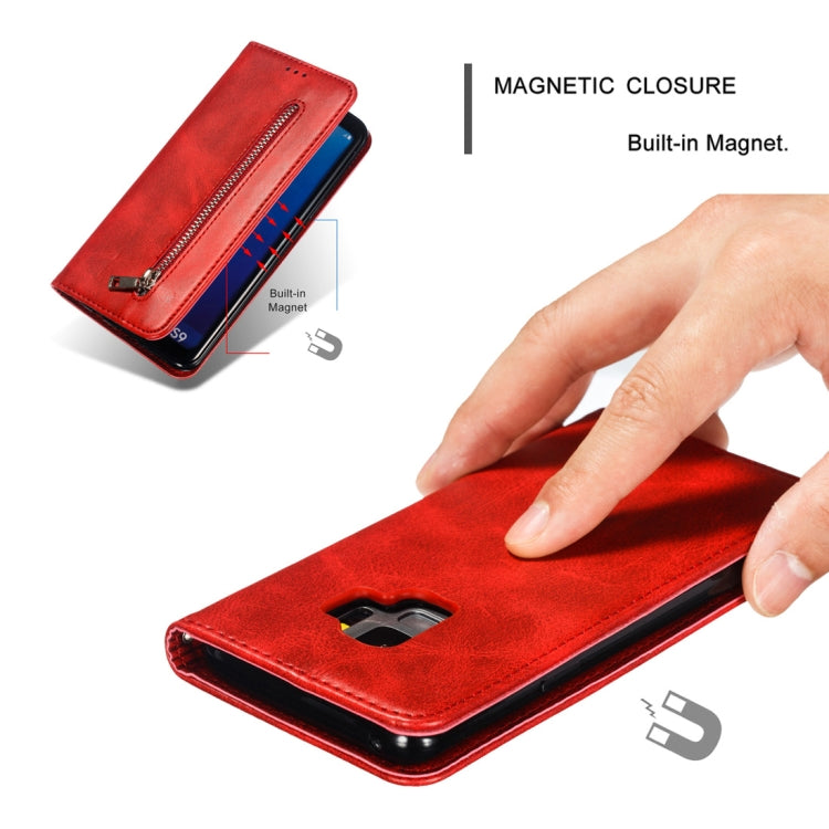 Calf Texture Zipper Magnetic Horizontal Flip Leather Case for Galaxy S9, with Wallet & Holder & Card Slots