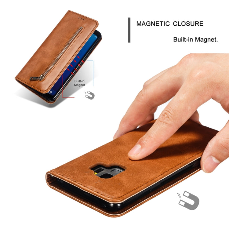Calf Texture Zipper Magnetic Horizontal Flip Leather Case for Galaxy S9, with Wallet & Holder & Card Slots