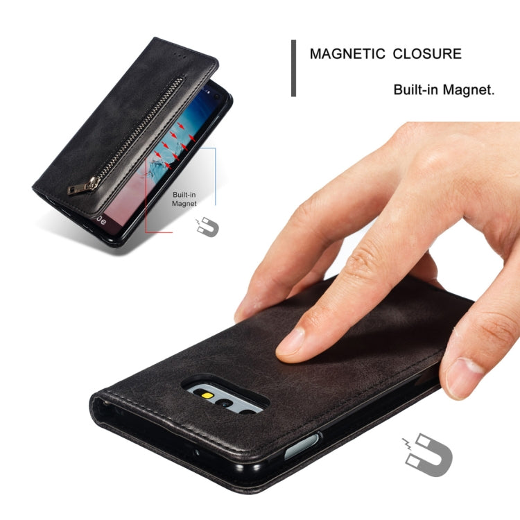 Calf Texture Zipper Magnetic Horizontal Flip Leather Case for Galaxy S10e, with Wallet & Holder & Card Slots