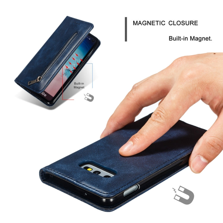 Calf Texture Zipper Magnetic Horizontal Flip Leather Case for Galaxy S10e, with Wallet & Holder & Card Slots