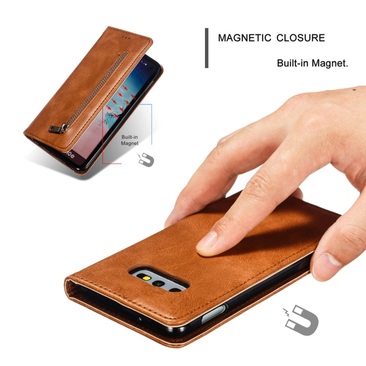 Calf Texture Zipper Magnetic Horizontal Flip Leather Case for Galaxy S10e, with Wallet & Holder & Card Slots