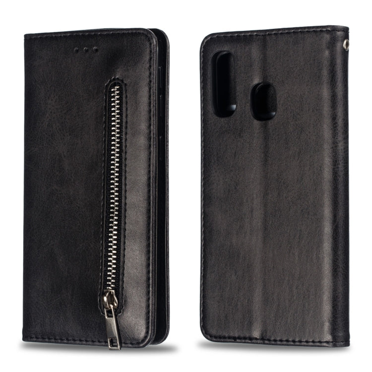 Calf Texture Zipper Magnetic Horizontal Flip Leather Case for Galaxy A40, with Wallet & Holder & Card Slots