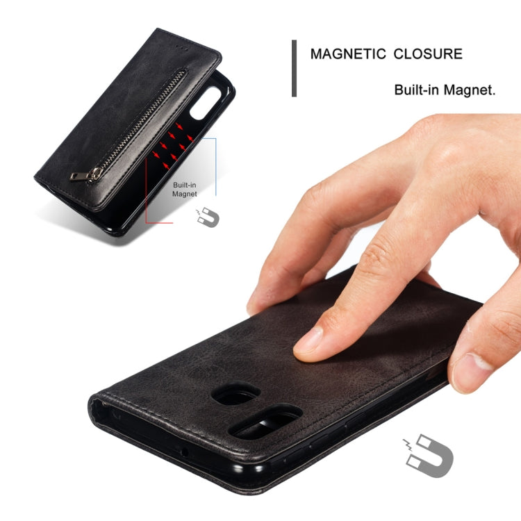 Calf Texture Zipper Magnetic Horizontal Flip Leather Case for Galaxy A40, with Wallet & Holder & Card Slots