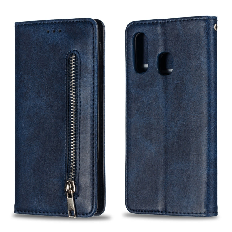 Calf Texture Zipper Magnetic Horizontal Flip Leather Case for Galaxy A40, with Wallet & Holder & Card Slots