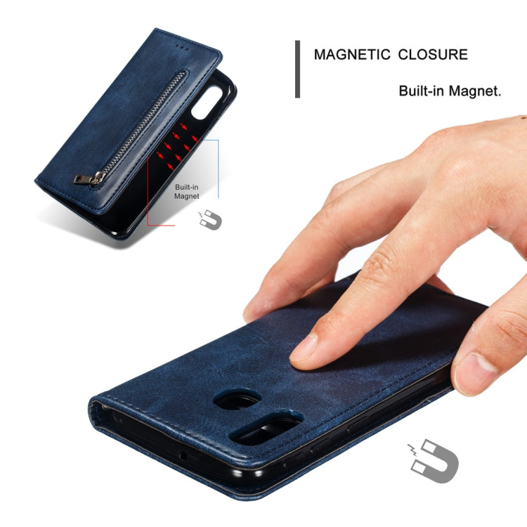 Calf Texture Zipper Magnetic Horizontal Flip Leather Case for Galaxy A40, with Wallet & Holder & Card Slots