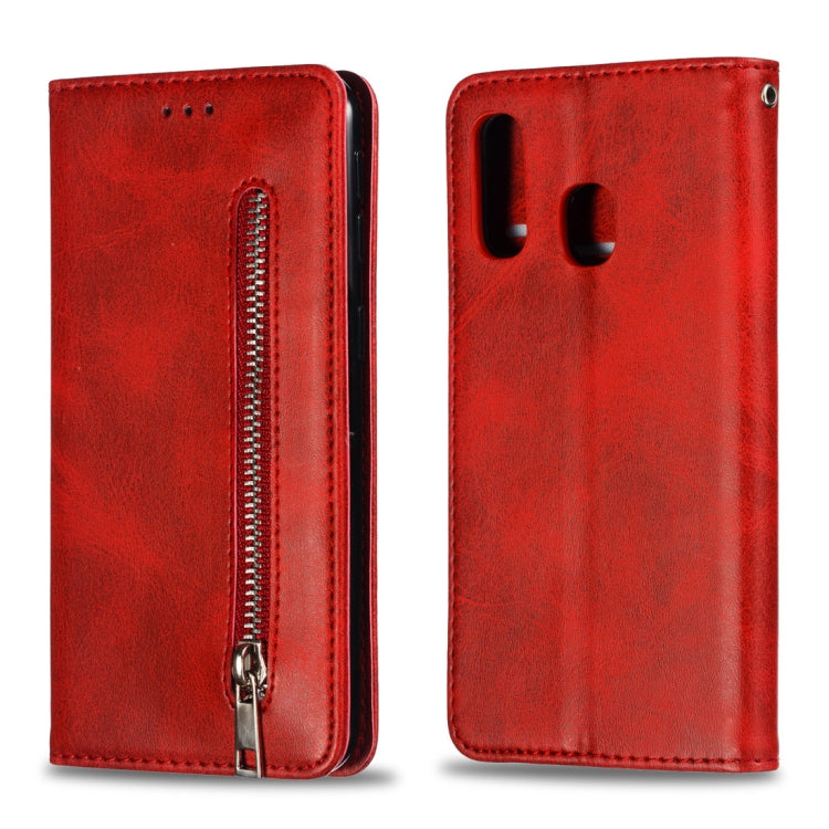 Calf Texture Zipper Magnetic Horizontal Flip Leather Case for Galaxy A40, with Wallet & Holder & Card Slots
