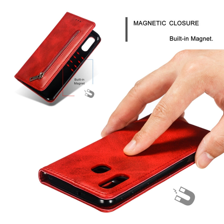 Calf Texture Zipper Magnetic Horizontal Flip Leather Case for Galaxy A40, with Wallet & Holder & Card Slots
