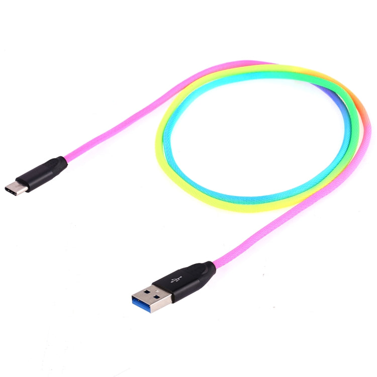 1m USB to USB-C / Type-C Rainbow Nylon Data Sync Charging Cable