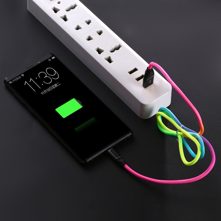1m USB to USB-C / Type-C Rainbow Nylon Data Sync Charging Cable