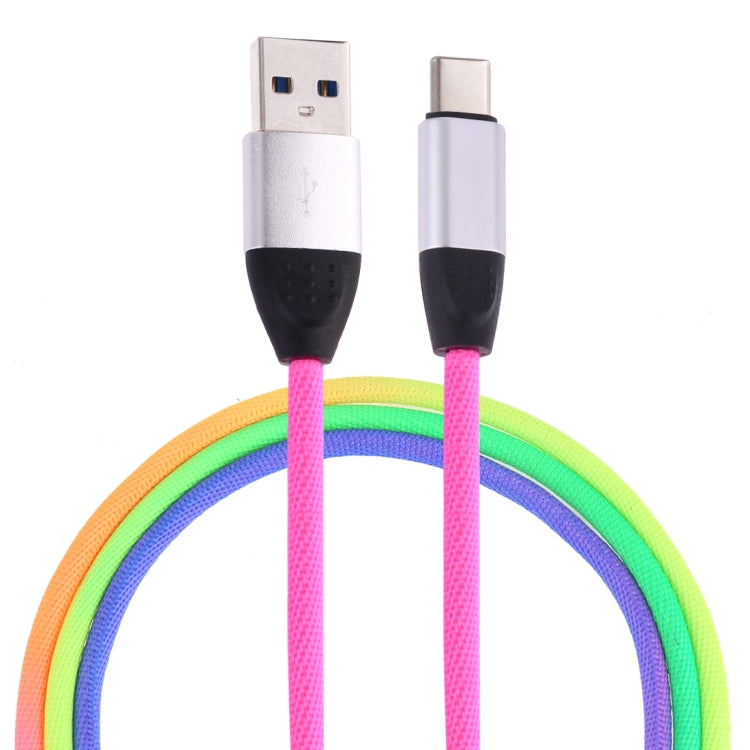 1m USB to USB-C / Type-C Rainbow Nylon Data Sync Charging Cable